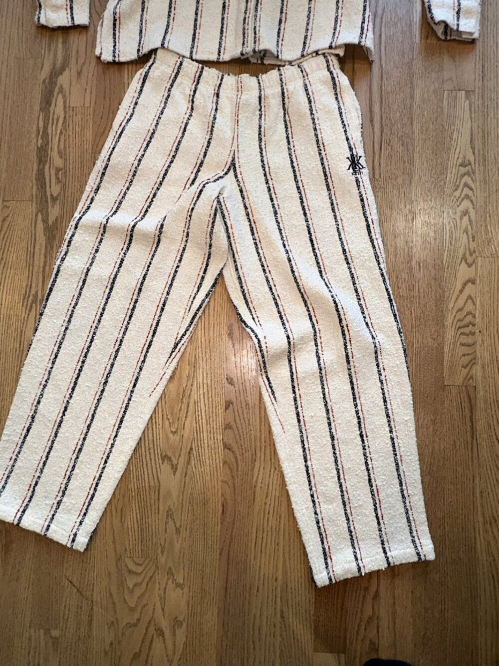 Kith Cream Boucle Striped Button Up Shirt and Pants Set Navy Red Stripe Size S - Picture 3 of 10